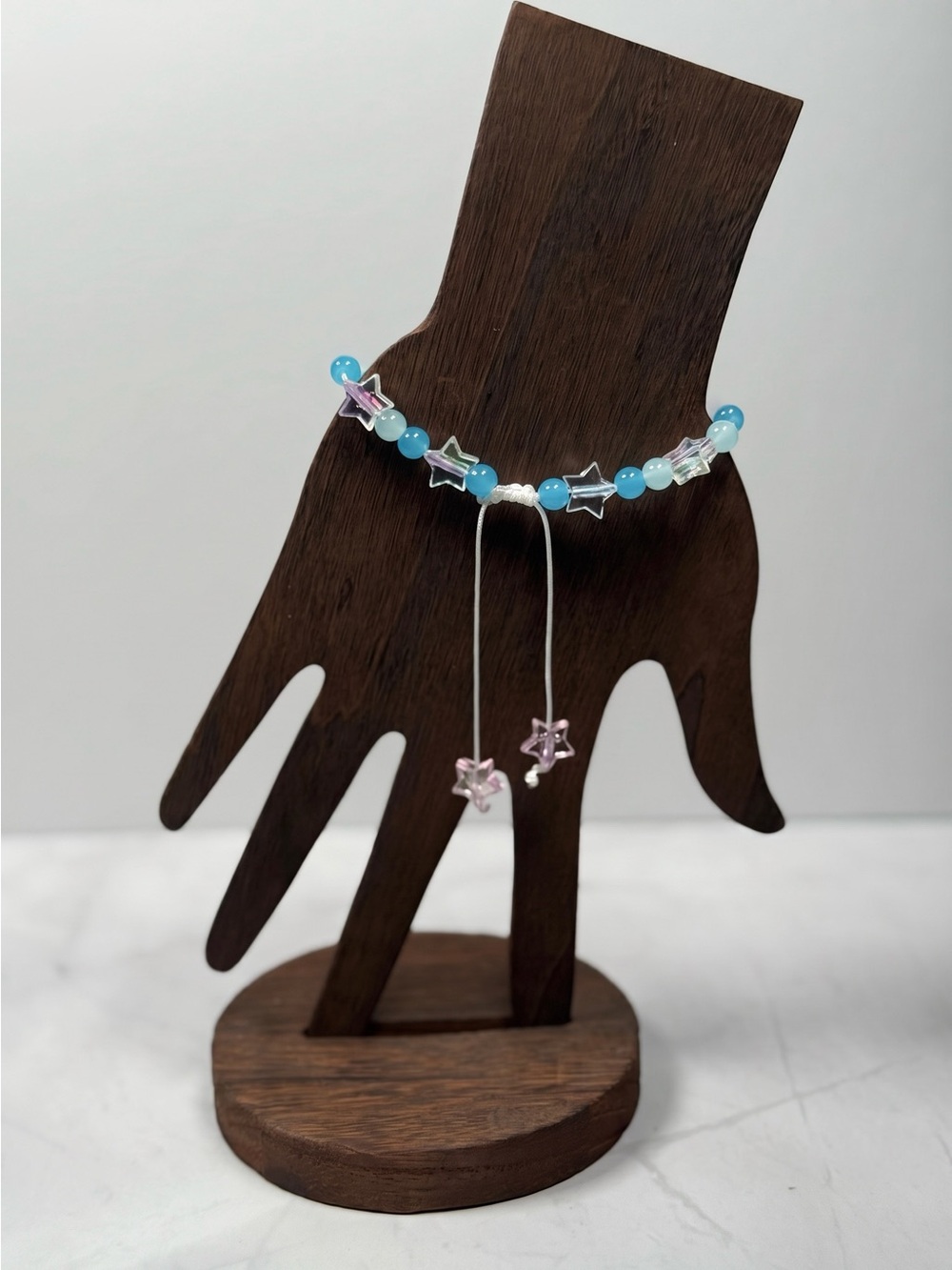Blue Beaded Star Charm Adjustable Bracelet